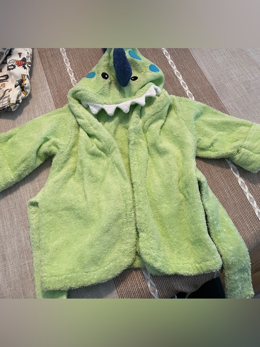 Green Dino Hooded Plush Kids Robe